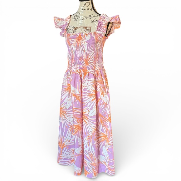 LOFT Dresses & Skirts - LOFT Beach tropical smocked maxi dress purple orange size L
